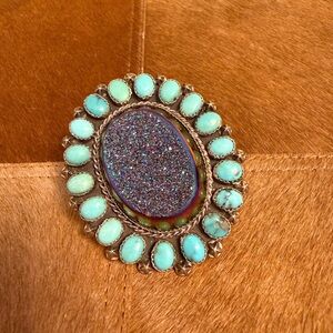 NWT Sterling Silver Druzy & Turquoise Handmade in USA by Lena McCray Size 8